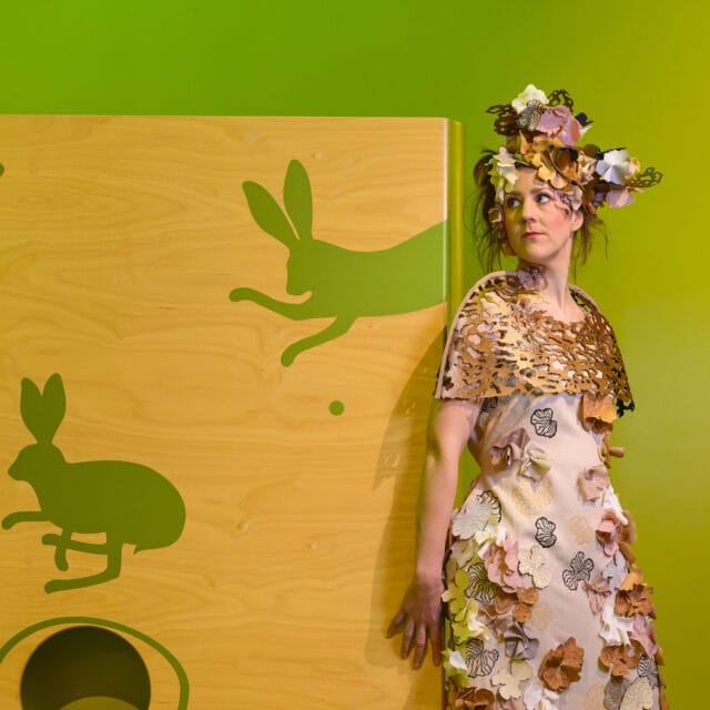 Local artist Emily Raemaekers shows off her dress Symbio, created using biomaterials for Growing Home